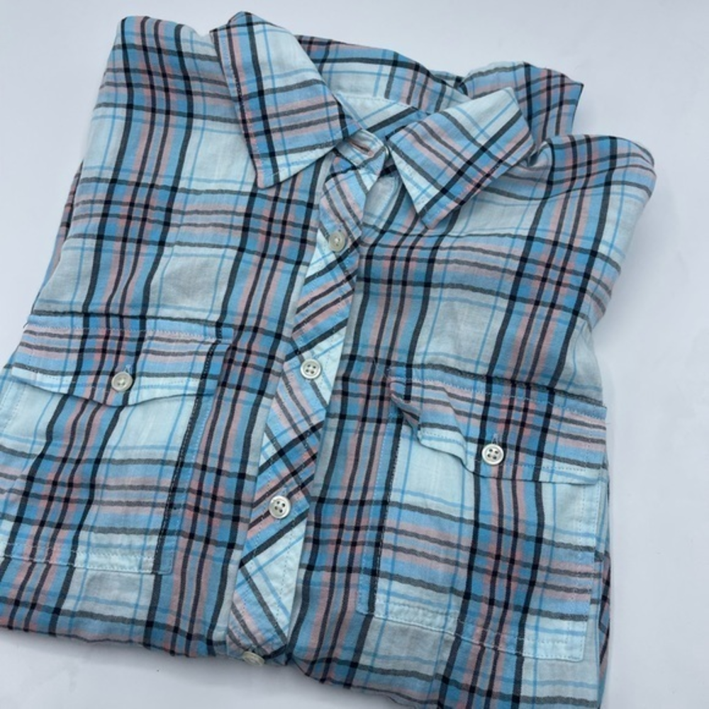 Talbots Shirt Button Down Plaid blue‎ and pink long sleeve M